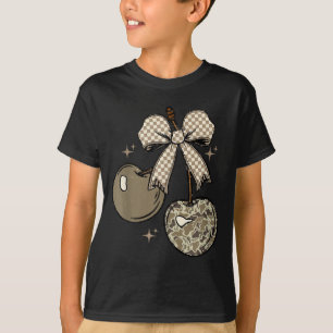 Camo Checkered Cherry Bow, Hunting,checkered Patte T-Shirt
