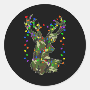 Camo Christmas Pajamas Hunting Reindeer With Deer Classic Round Sticker