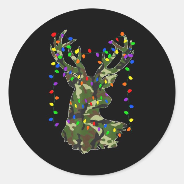 Camo Christmas Pajamas Hunting Reindeer With Deer  Classic Round Sticker (Front)