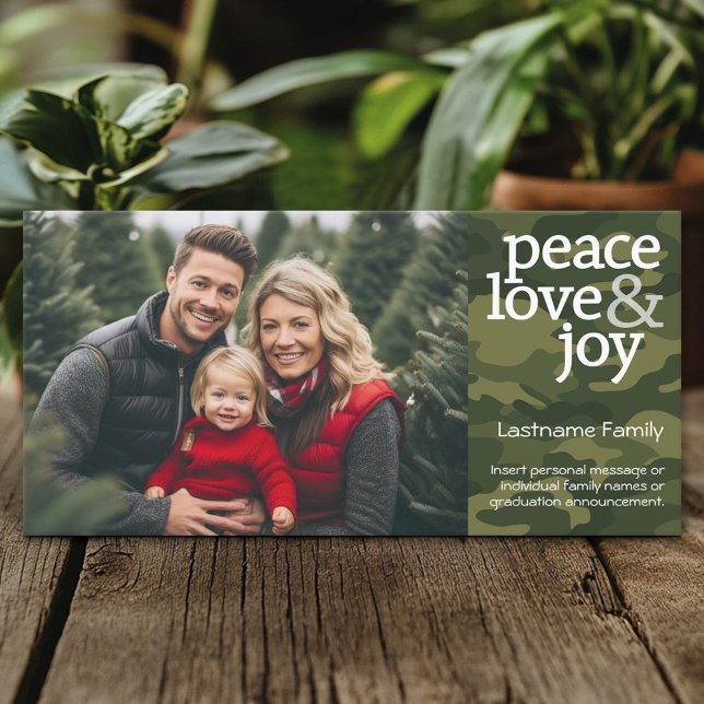 Camo Christmas Photo Card - Peace Love Joy (Custom Photo Card)