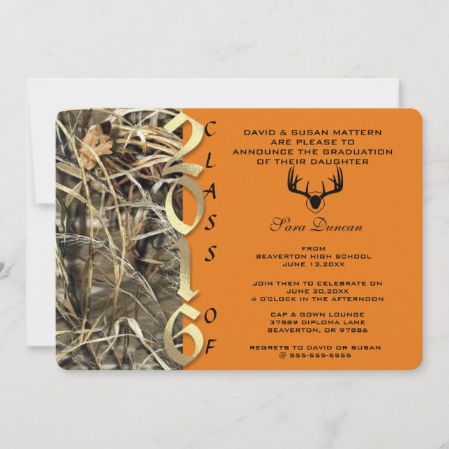 Camo Classic Elegant 2016 Graduation Invitation (Front)