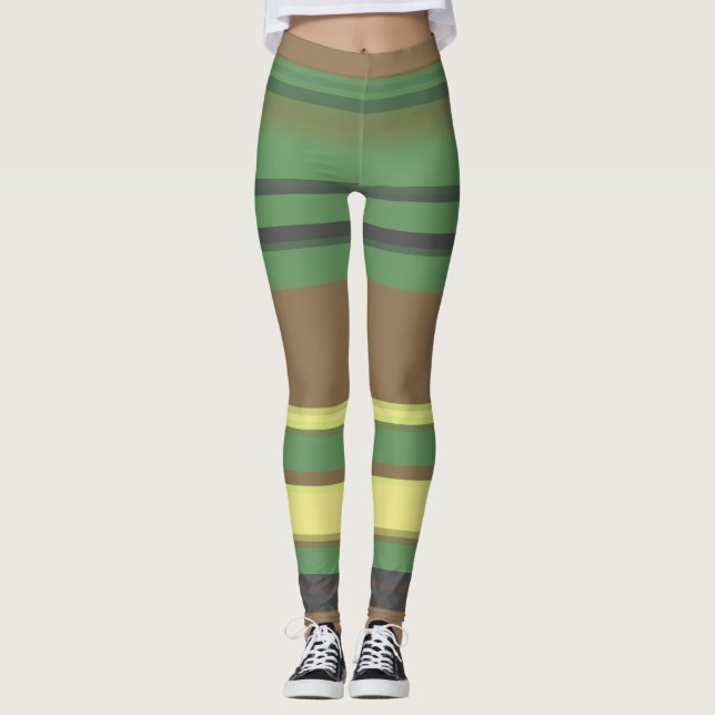 Camo Colour Striped Pattern Leggings (Front)