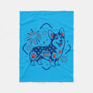 Camo Corgi Patriotic 250 Years Aamerica Flag 4th Fleece Blanket