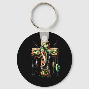 Camo Cross Fishing Faith Christian Fisherman Hunte Key Ring