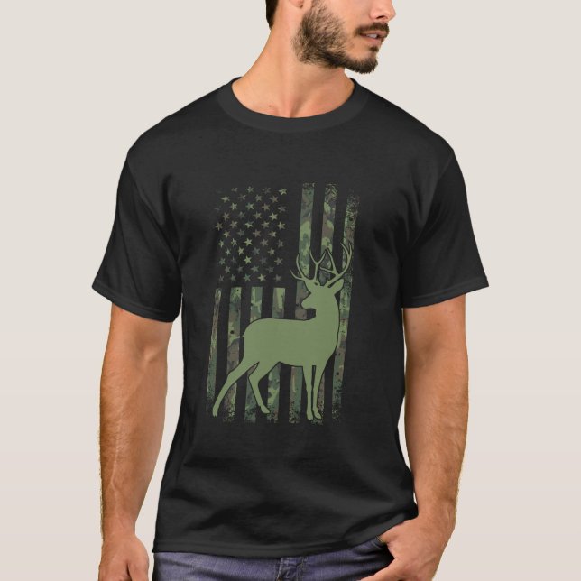 Camo Deer Buck Hunting Long Sleeve T Shirt (Front)