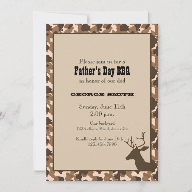 Camo Deer Father's Day Party Invitation (Front)