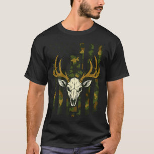 Camo Deer Hunting Elk Skull American Flag Youth Bo T-Shirt