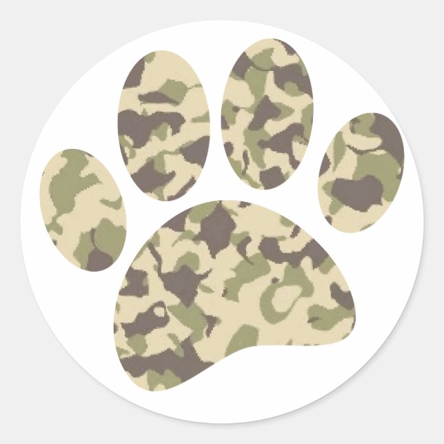 Camo Dog Paw Print Classic Round Sticker (Front)