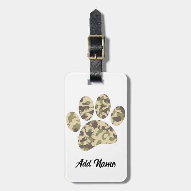 Camo Dog Paw Print Luggage Tag (Front Vertical)