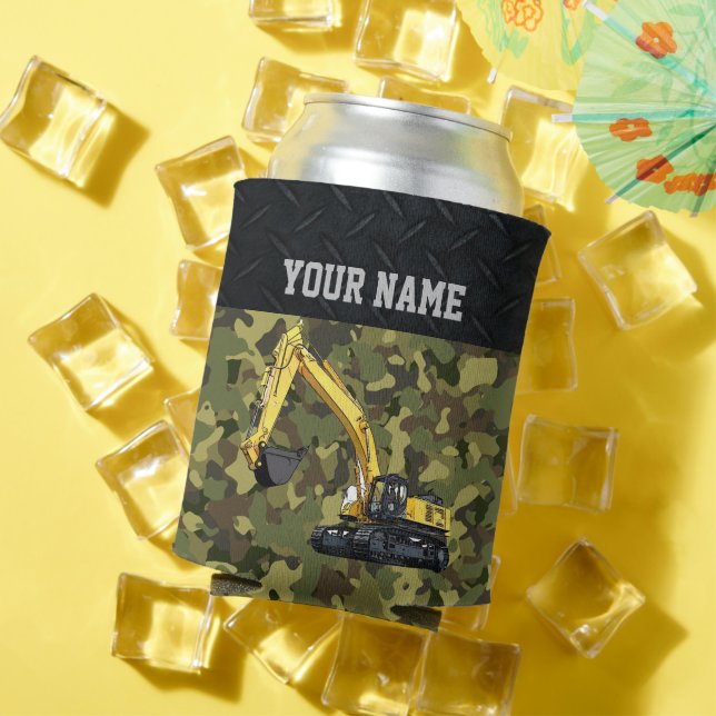Camo Excavator Construction Equipment Cool Name Can Cooler (In Situ Summer)