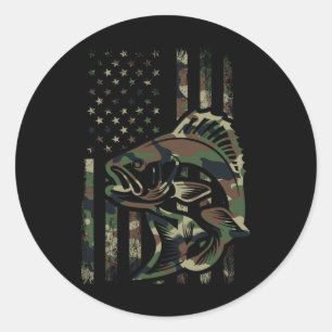 Camo Fishing Men Boys American Flag B Fishing  Classic Round Sticker