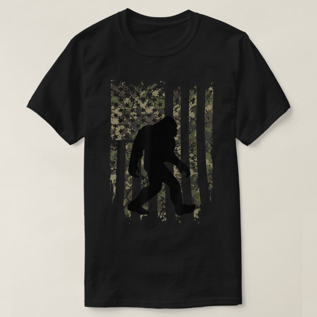 Camo Flag Bigfoot Silhouette Outdoor Design T-Shirt (Design Front)