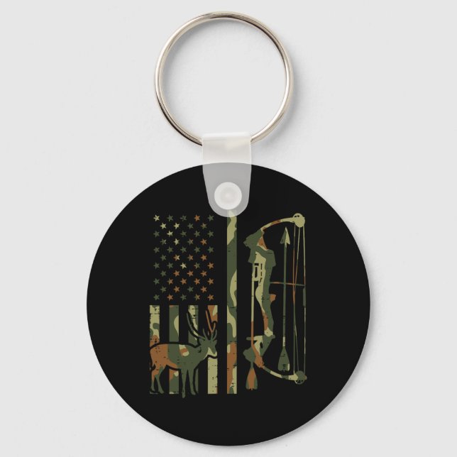 Camo Flag Deer Bow Hunting Patriotic Hunter Dad Ar Key Ring (Front)