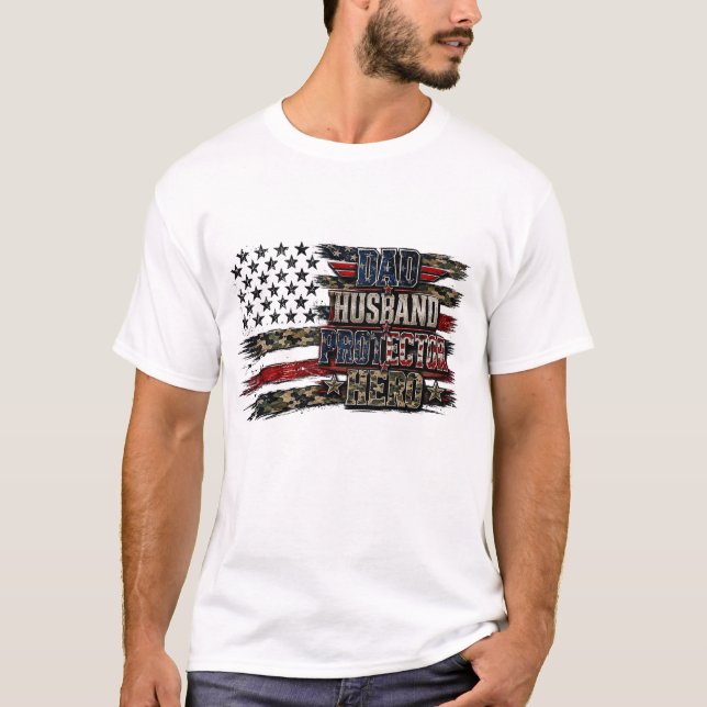 Camo Flag Father's Day, Daddy, Husband Protector T-Shirt (Front)