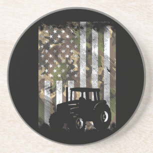 Camo Flag Tractor Vintage Farm Truck Patriotic Far Coaster