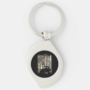 Camo Flag Tractor Vintage Farm Truck Patriotic Far Key Ring
