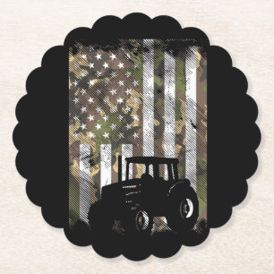 Camo Flag Tractor Vintage Farm Truck Patriotic Far Paper Coaster