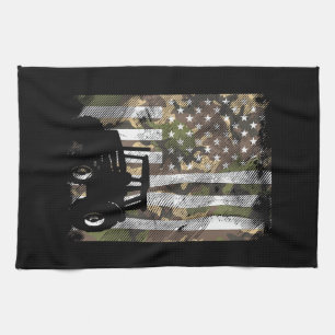 Camo Flag Tractor Vintage Farm Truck Patriotic Far Tea Towel