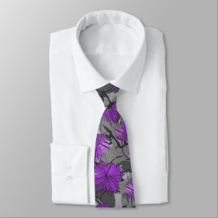 Camo Flowers Floral Grey Two-sided Printed Tie