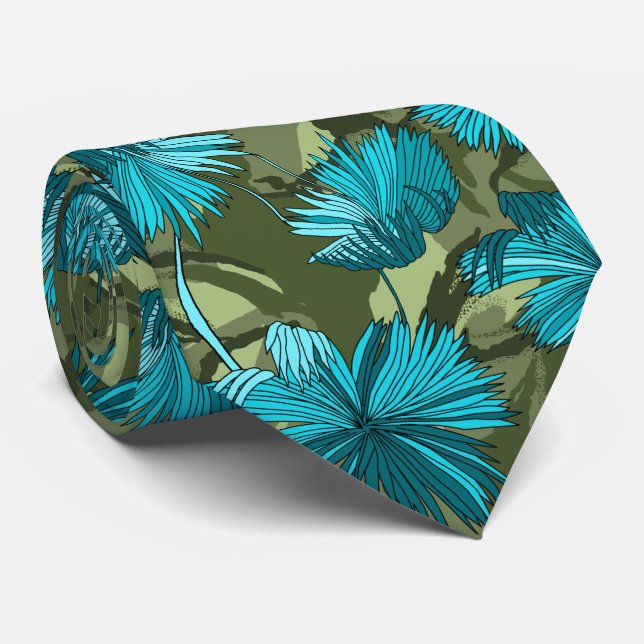 Camo Flowers Floral Olive Two-sided Printed Tie (Rolled)