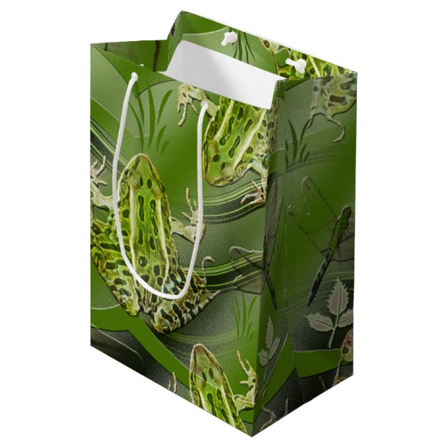 Camo Frogs Dragonflies Medium Gift Bag (Front Angled)