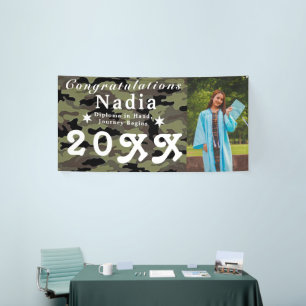 Camo Graduation Banner - Personalised Photo & Name