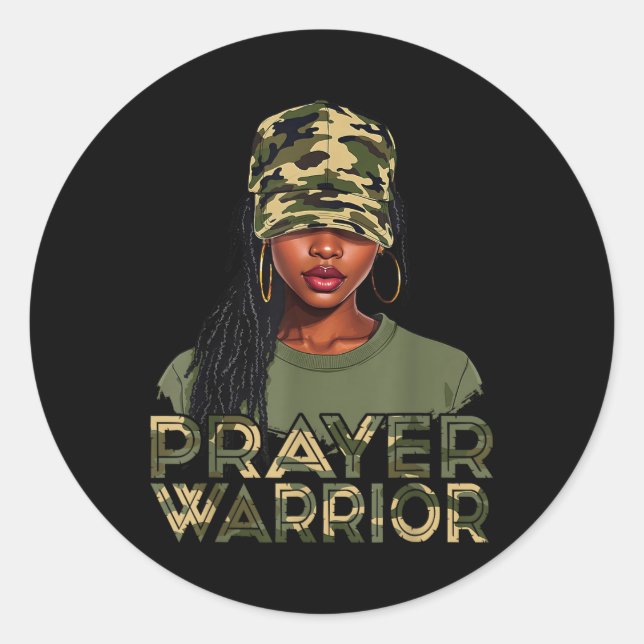 Camo Hat Prayer Warrior God Jesus Christian Black  Classic Round Sticker (Front)