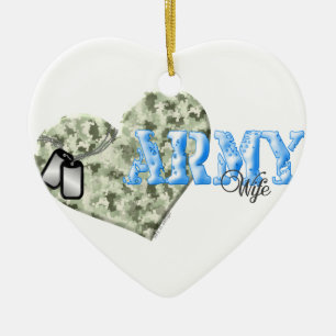 CAMO HEART ARMY WIFE CERAMIC TREE DECORATION