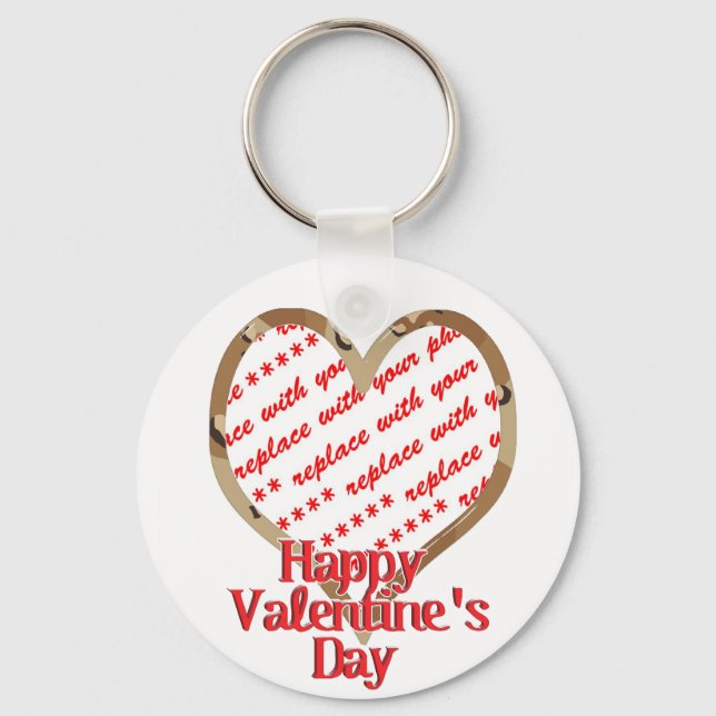 Camo Heart Valentine's Day Photo Frame Key Ring (Front)