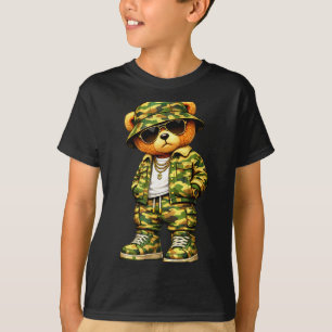 Camo hip hop teddy bear camouflage gangsta cool T-Shirt