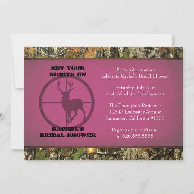 Camo Hot Pink Bridal Shower Invitations (Front)