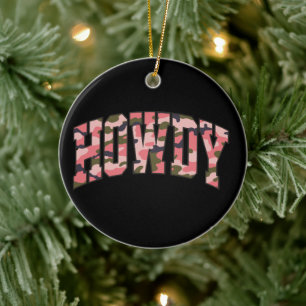Camo Howdy Pink Preppy Camouflage Christmas Ceramic Tree Decoration