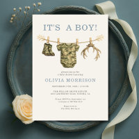 Camo Hunting It's a Boy Clothesline Baby Shower