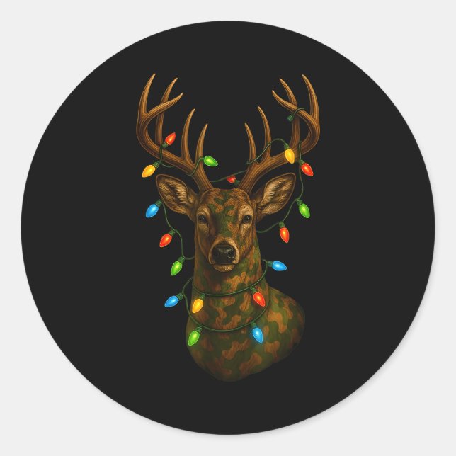 Camo Hunting Reindeer Deer Christmas Holiday Xmas  Classic Round Sticker (Front)