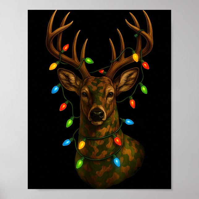 Camo Hunting Reindeer Deer Christmas Holiday Xmas  Poster (Front)