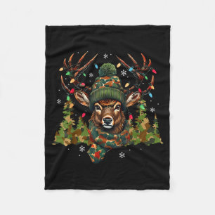 Camo Hunting Reindeer Deer Xmas Lights Christmas H Fleece Blanket