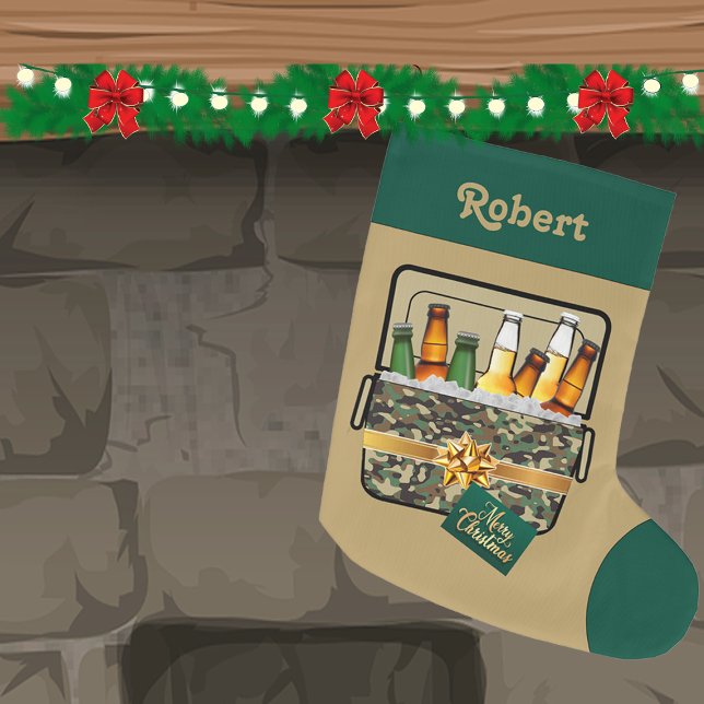 Camo Ice Chest With Beer Merry Christmas Custom Large Christmas Stocking (Creator Uploaded)