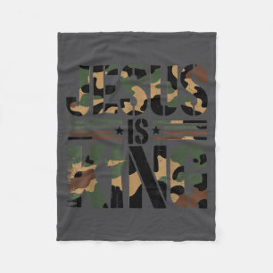 Camo Jesus Is King Cross Christian Camouflage Reli Fleece Blanket