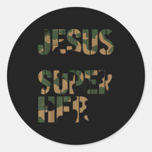 Camo Jesus Is My Superhero Toddler Boys Camouflage Classic Round Sticker