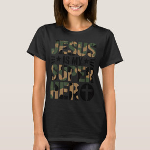 Camo Jesus Is My Superhero Toddler Boys Camouflage T-Shirt