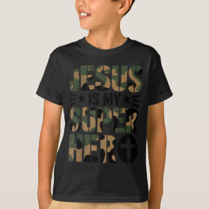 Camo Jesus Is My Superhero Toddler Boys Camouflage T-Shirt