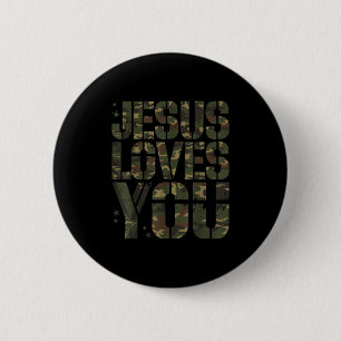 Camo Jesus Loves You Teen Girl Funny Christian Bib 6 Cm Round Badge