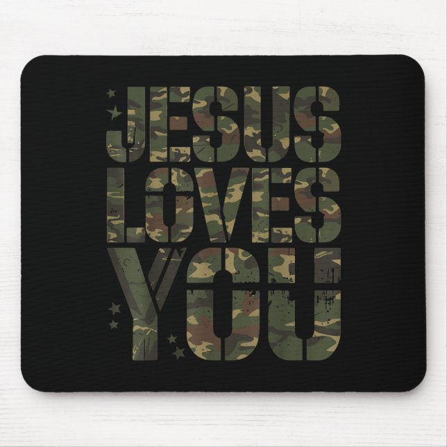 Camo Jesus Loves You Teen Girl Funny Christian Bib Mouse Pad (Front)