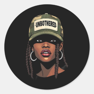 Camo Juneteenth Unbothered Black Girl Loc'd _1  Classic Round Sticker