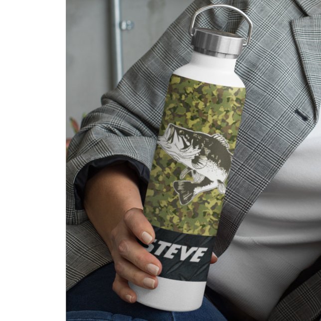 Camo Largemouth Bass Fishing Name Sports Water Bot Water Bottle (Creator Uploaded)