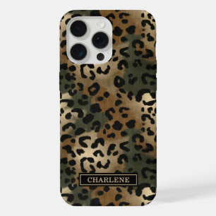 Camo Leopard Print Monogrammed iPhone 15 Pro Max Case
