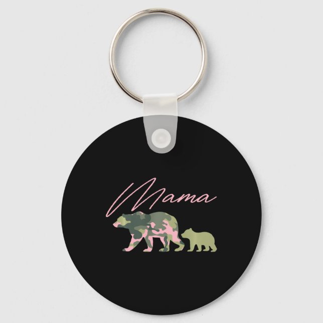 Camo Mama Bear Shirt, Mama Bear And Cub, Mom Of 1, Key Ring (Front)