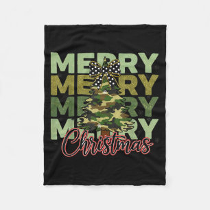 Camo Merry Christmas Camouflage Christmas Tree Coq Fleece Blanket