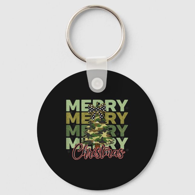 Camo Merry Christmas Camouflage Christmas Tree Coq Key Ring (Front)