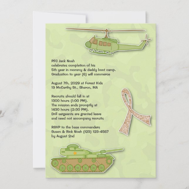 Camo Military Birthday Flat Invitation (Front)